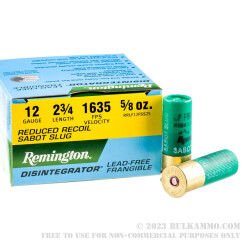 250 Rounds of 12ga Ammo by Remington Disintegrator-  Frangible Slugs