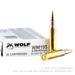 1000 Rounds of 5.56x45 Ammo by Wolf Gold - 55gr FMJ