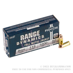 50 Rounds of 9mm Ammo by Fiocchi - 115gr FMJ