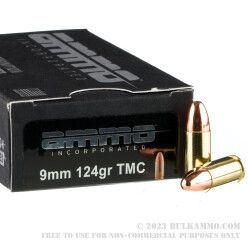 50 Rounds of 9mm Ammo by Ammo Inc. - 124gr TMJ