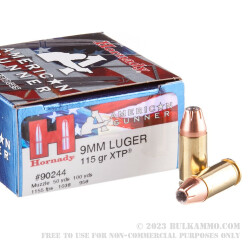 250 Rounds of 9mm Ammo by Hornady American Gunner - 115gr JHP