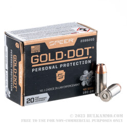 200 Rounds of .40 S&W Ammo by Speer Gold Dot - 180gr JHP