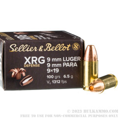 1000 Rounds of 9mm Ammo by Sellier & Bellot XRG Defense - 100gr SCHP