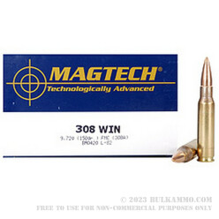 1000 Rounds of .308 Win Ammo by Magtech - 150gr FMJBT