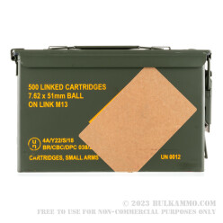 500 Rounds of 7.62x51mm Linked M80 Ammo by Magtech - 148gr FMJ-BT
