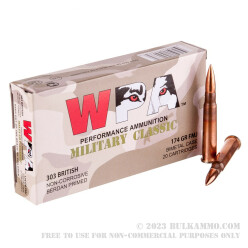 20 Rounds of .303 British Ammo by Wolf WPA - 174 grain FMJ