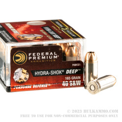 20 Rounds of 40 S&W Ammo by Federal Hydra-Shok Deep - 165gr JHP