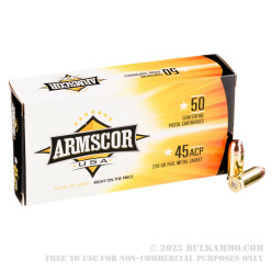 1000 Rounds of .45 ACP Ammo by Armscor USA - 230gr FMJ