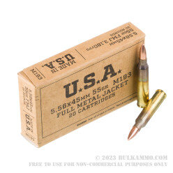 20 Rounds of 5.56x45 Ammo by Winchester USA - 55gr FMJ M193