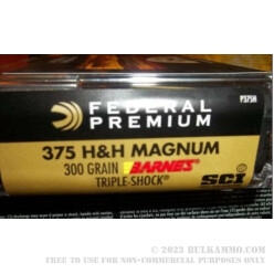 20 Rounds of .375 H&H Mag Ammo by Federal - 300gr Triple Shock X