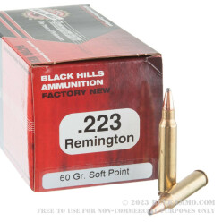 1000rds - 223 Black Hills 60gr. Soft Point Ammo