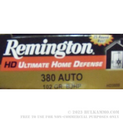 380 Auto 102 gr JHP Home Defense Reminton Ammo For Sale