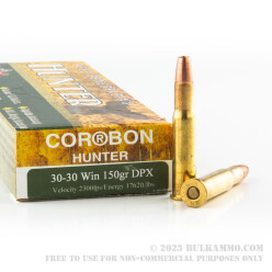 20 Rounds of 30-30 Win Ammo by Corbon - 150gr DPX