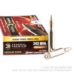 20 Rounds of .243 Win Ammo by Federal GameKing - 100gr SPBT