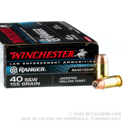 50 Rounds of .40 S&W Ammo by Winchester Ranger - 155gr JHP