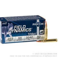 50 Rounds of .223 Ammo by Fiocchi - 55gr V-MAX