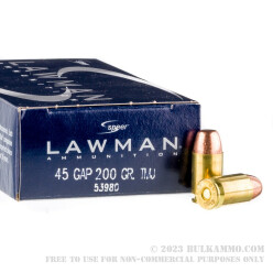50 Rounds of .45 GAP Ammo by Speer - 200gr TMJ
