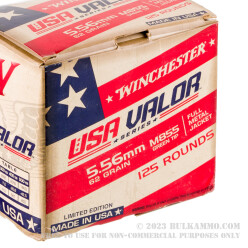125 Rounds of 5.56x45 Ammo by Winchester USA VALOR - 62gr FMJ M855