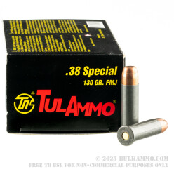 50 Rounds of .38 Spl Ammo by Tula - 130gr FMJ