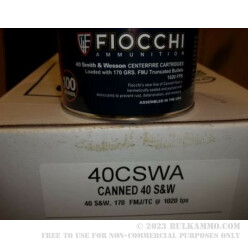 1000 Rounds of .40 S&W Canned Heat Ammo by Fiocchi - 170gr FMJ