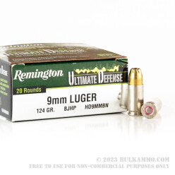 20 Rounds of 9mm Ammo by Remington - 124gr JHP