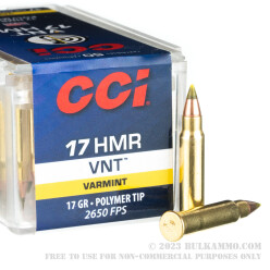 50 Rounds of .17HMR Ammo by CCI - 17gr VNT