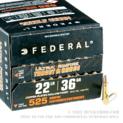 525 Rounds of .22 LR Ammo by Federal Ultra - 36gr CPHP