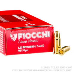 1000 Rounds of .25 ACP Ammo by Fiocchi - 50gr FMJ