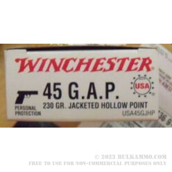 50 Rounds of .45 GAP Ammo by Winchester - 230gr JHP