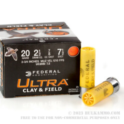 250 Rounds of 20ga Ammo by Federal Ultra - 2-3/4" 7/8 ounce #7 1/2 shot
