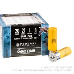 250 Rounds of 20ga Ammo by Federal Game Shok - 7/8 ounce #8 shot