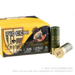 25 Rounds of 12ga Ammo by Fiocchi Golden Pheasant - 1 3/8 ounce #5 nickel plated lead shot