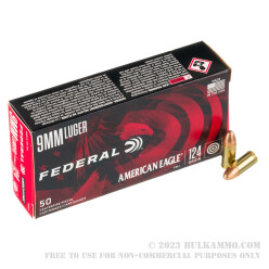 1000 Rounds of 9mm Ammo by Federal American Eagle - 124gr FMJ