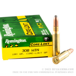 20 Rounds of .308 Win Ammo by Remington Core-Lokt - 180gr SP