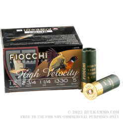 250 Rounds of 12ga Ammo by Fiocchi - High Velocity 2-3/4" 1-1/4 ounce #5 shot