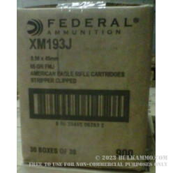 30 Rounds of XM193 5.56x45 Ammo by Federal - 55gr FMJBT on Stripper Clips