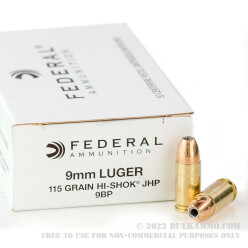 50 Rounds of 9mm Ammo by Federal - 115gr JHP HI-SHOK