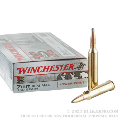 20 Rounds of 7mm Rem Mag Ammo by Winchester - 150gr PP