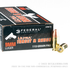50 Rounds of 9mm Ammo by Federal Ultra - 115gr FMJ