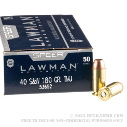 50 Rounds of .40 S&W Ammo by Speer - 180gr TMJ