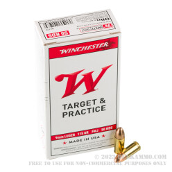 50 Rounds of 9mm Ammo by Winchester - 115gr FMJ
