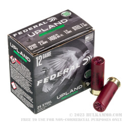 250 Rounds of 12ga Ammo by Federal Upland Steel - 1-1/8 ounce #7 1/2 shot
