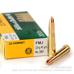 20 Rounds of .22 Hornet Ammo by Sellier & Bellot - 45gr FMJ
