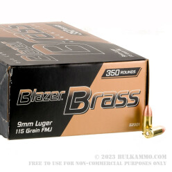 350 Rounds of 9mm Ammo by Blazer Brass - 115gr FMJ