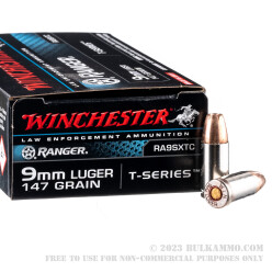 500 Rounds of 9mm Ammo by Winchester Ranger T-Series - 147gr JHP