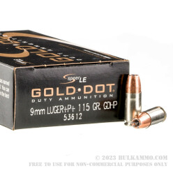 1000 Rounds of 9mm + P + Ammo by Speer Gold Dot - 115gr JHP