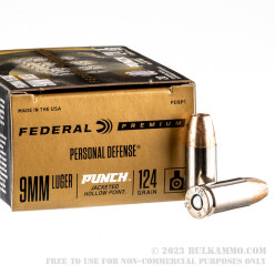 20 Rounds of 9mm Ammo by Federal Punch - 124gr JHP