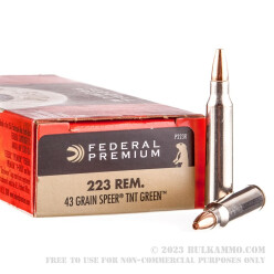 200 Rounds of .223 Ammo by Federal V-Shok - 43 Grain Speer TNT Green HP