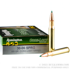 200 Rounds of 30-06 Springfield Ammo by Remington Core-Lokt Tipped - 165gr Polymer Tipped