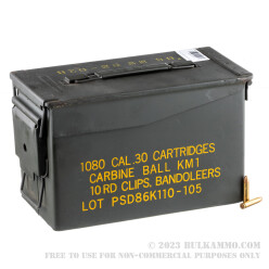 1080 Rounds of .30 Carbine Ammo in Ammo Can by Korean Military Surplus - 110gr FMJ